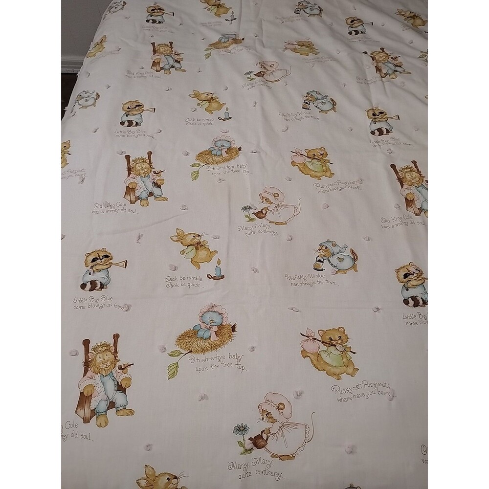 Vintage Handmade Nursery Rhymes Baby Toddler Girl Blanket Quilt 54x43 Light Pink